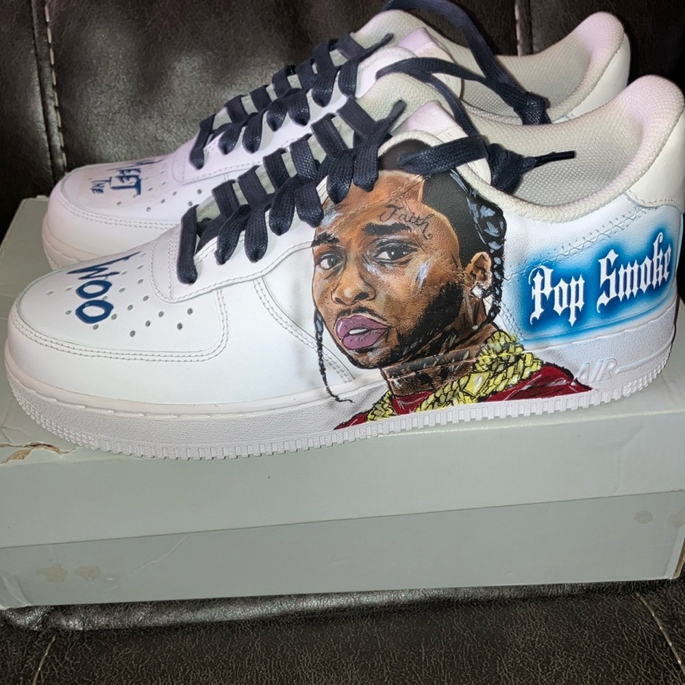 New pop smoke Custom White and Black Men's Air Forces